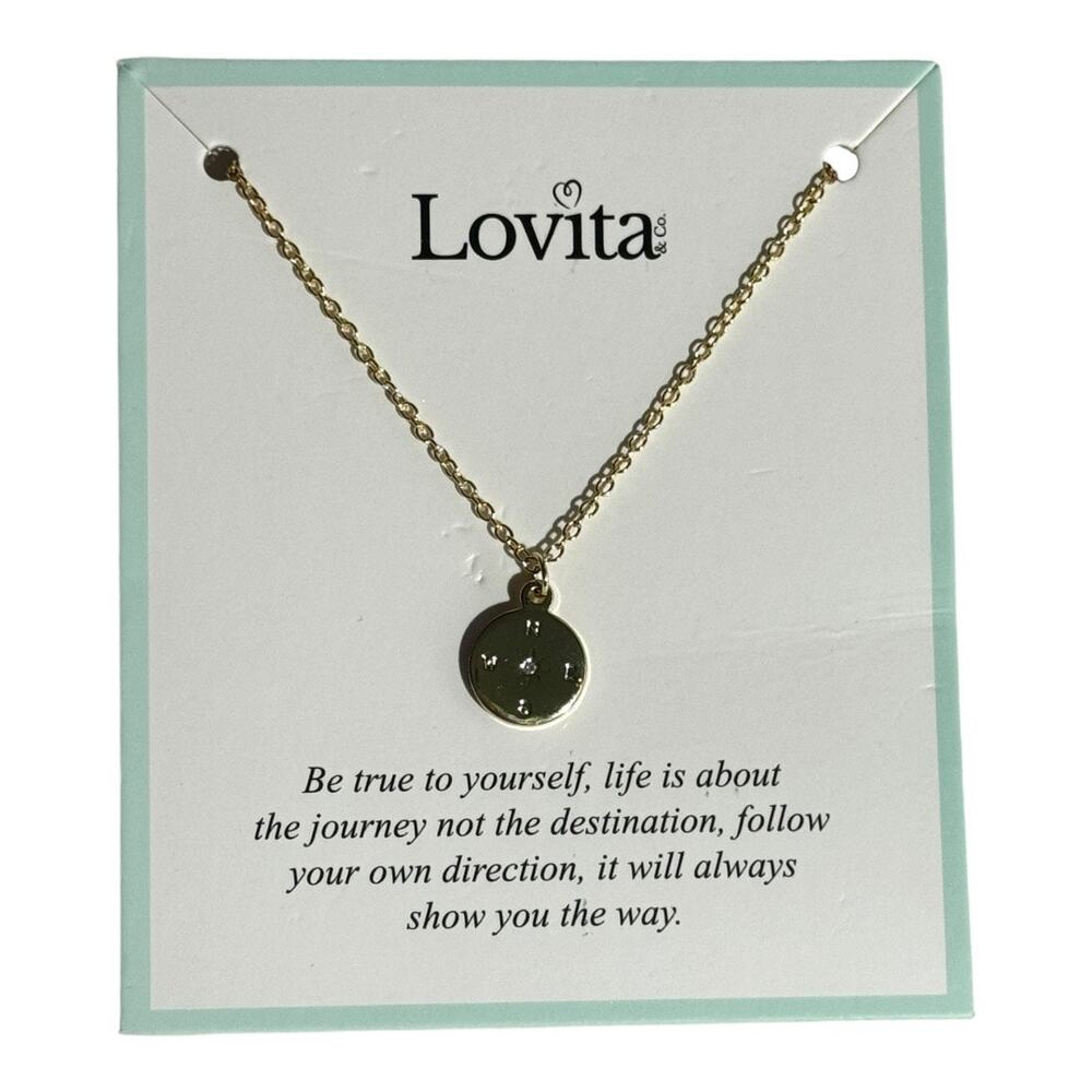 New Lovita Never Lost Gold Compass Charm Necklace Inspirational Gift NIB!